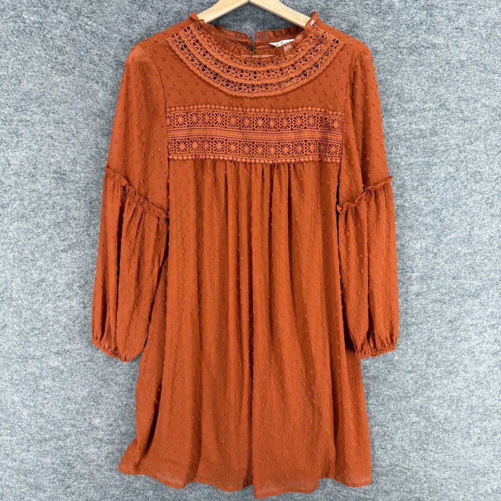 New Linda Anderson Dress Women S Small Brown Shift Short Hook & Eye Long Sleeve